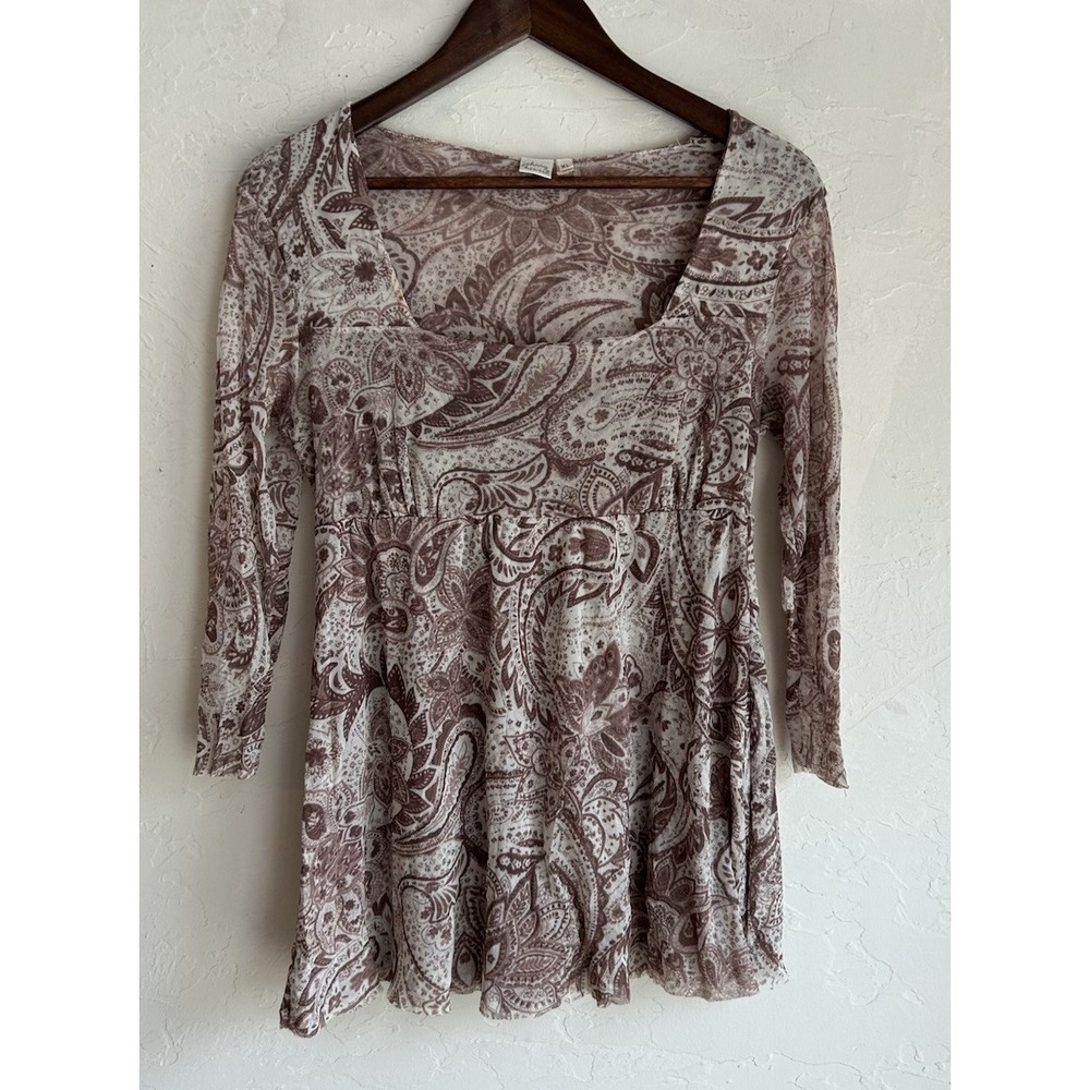 Vintage Y2K Johnny Haven Semi Sheer Mesh Babydoll Top XL Milkmaid‎ Fairy Grunge